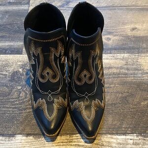 Black and Brown Embroidered Ankle Boots